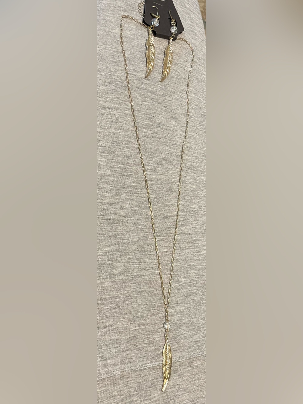 Gold Leaf Pendant Necklace with Matching Earrings - Women Jewelry